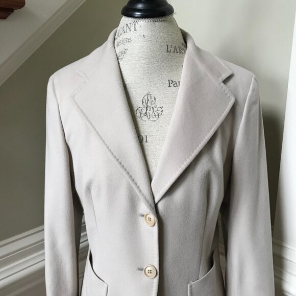 Max Mara Blazer Jacket Coat Womens 14 Beige Tan Wool Two Button Single Breasted - Picture 3 of 11